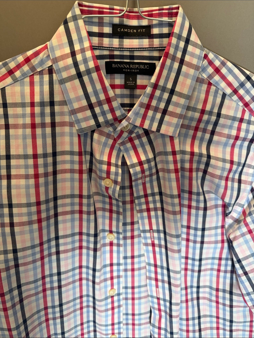 Banana Republic Blue & Pink Plaid Camden Fit Dress Shirt